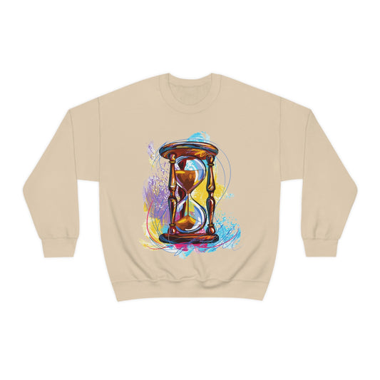 Crewneck Sweatshirt, watercolor hourglass, colorful hourglass, time keeping, hourglass