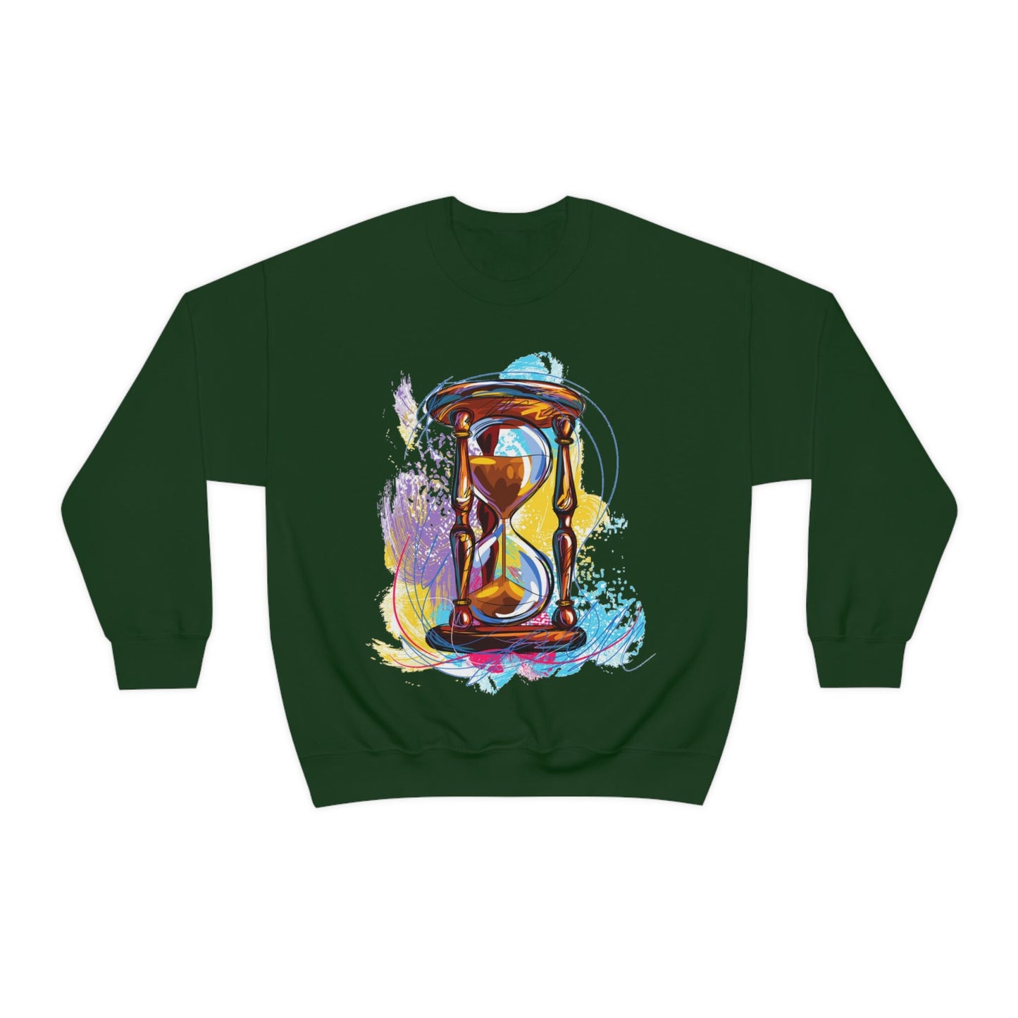 Crewneck Sweatshirt, watercolor hourglass, colorful hourglass, time keeping, hourglass