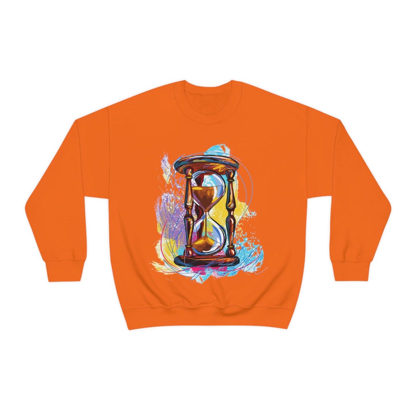 Crewneck Sweatshirt, watercolor hourglass, colorful hourglass, time keeping, hourglass