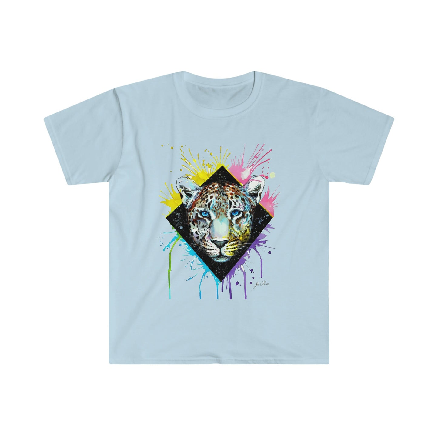 Unisex Softstyle T-Shirt, Jaguar, watercolor, animal print, colors, wild animal, endangered animal, unique blue eyes