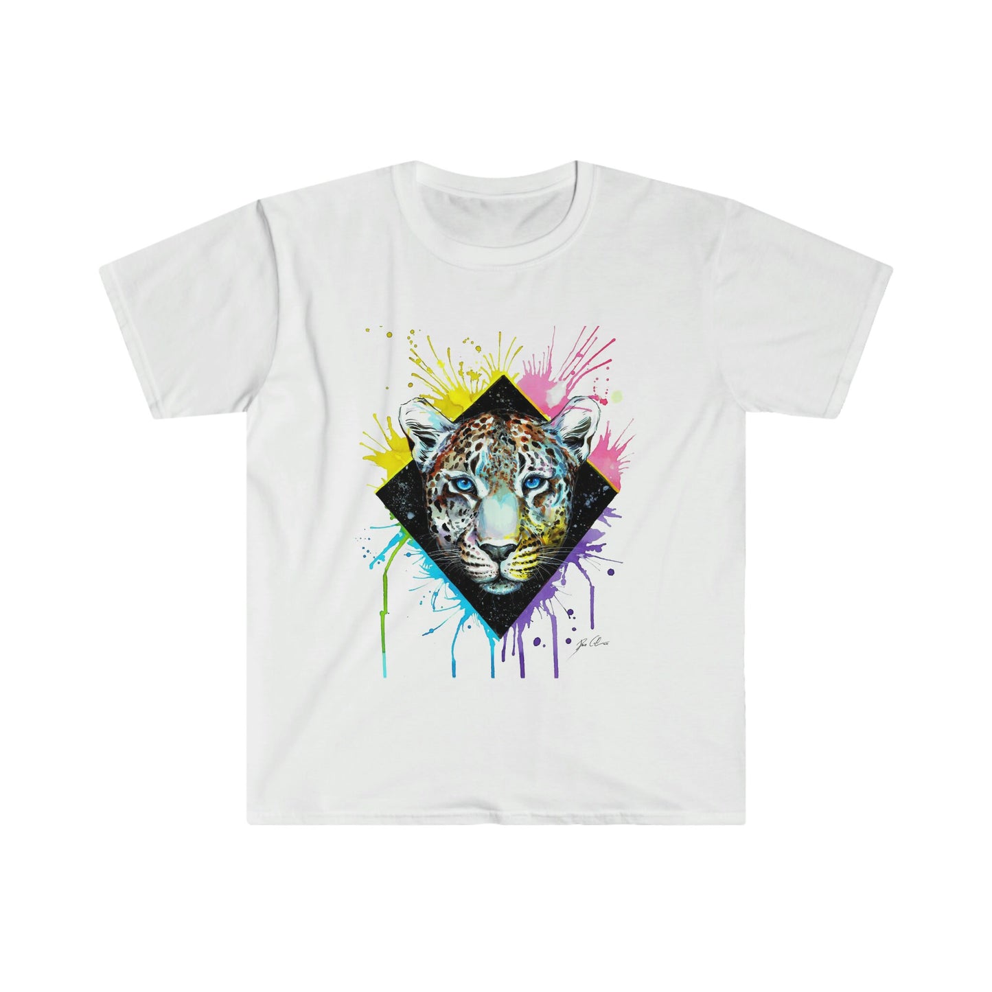 Unisex Softstyle T-Shirt, Jaguar, watercolor, animal print, colors, wild animal, endangered animal, unique blue eyes