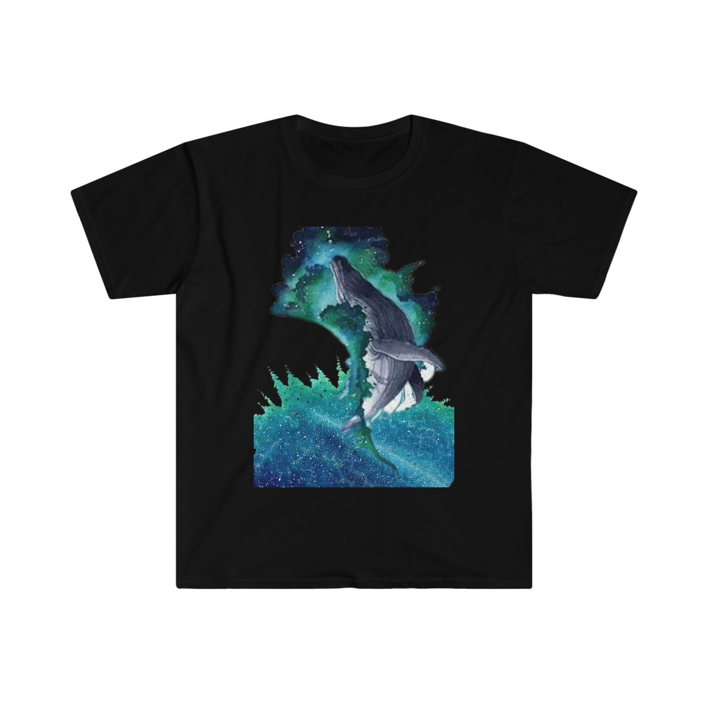 Unisex Softstyle T-Shirt, Starry night whale, whale, night sky, watercolor whale