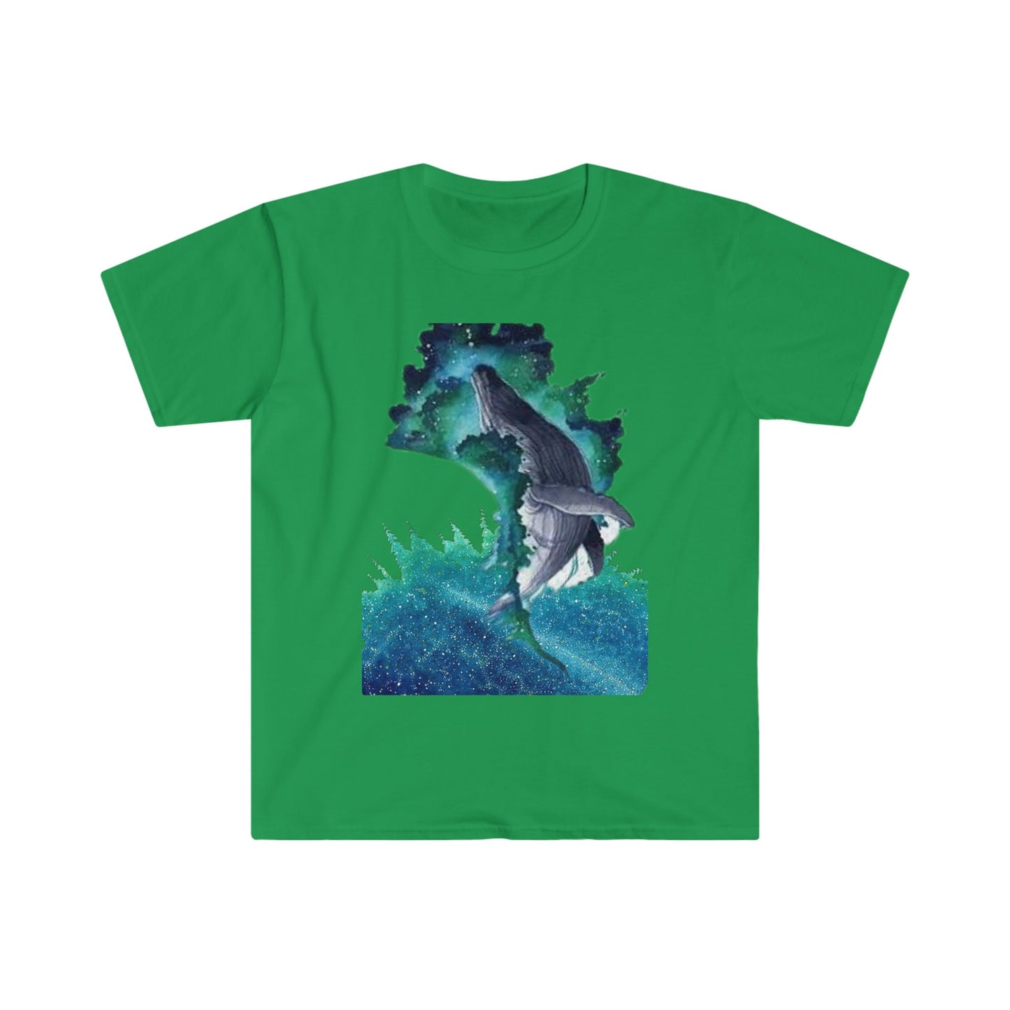 Unisex Softstyle T-Shirt, Starry night whale, whale, night sky, watercolor whale