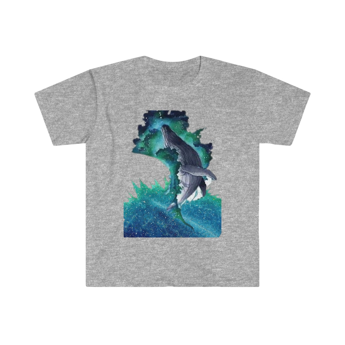 Unisex Softstyle T-Shirt, Starry night whale, whale, night sky, watercolor whale