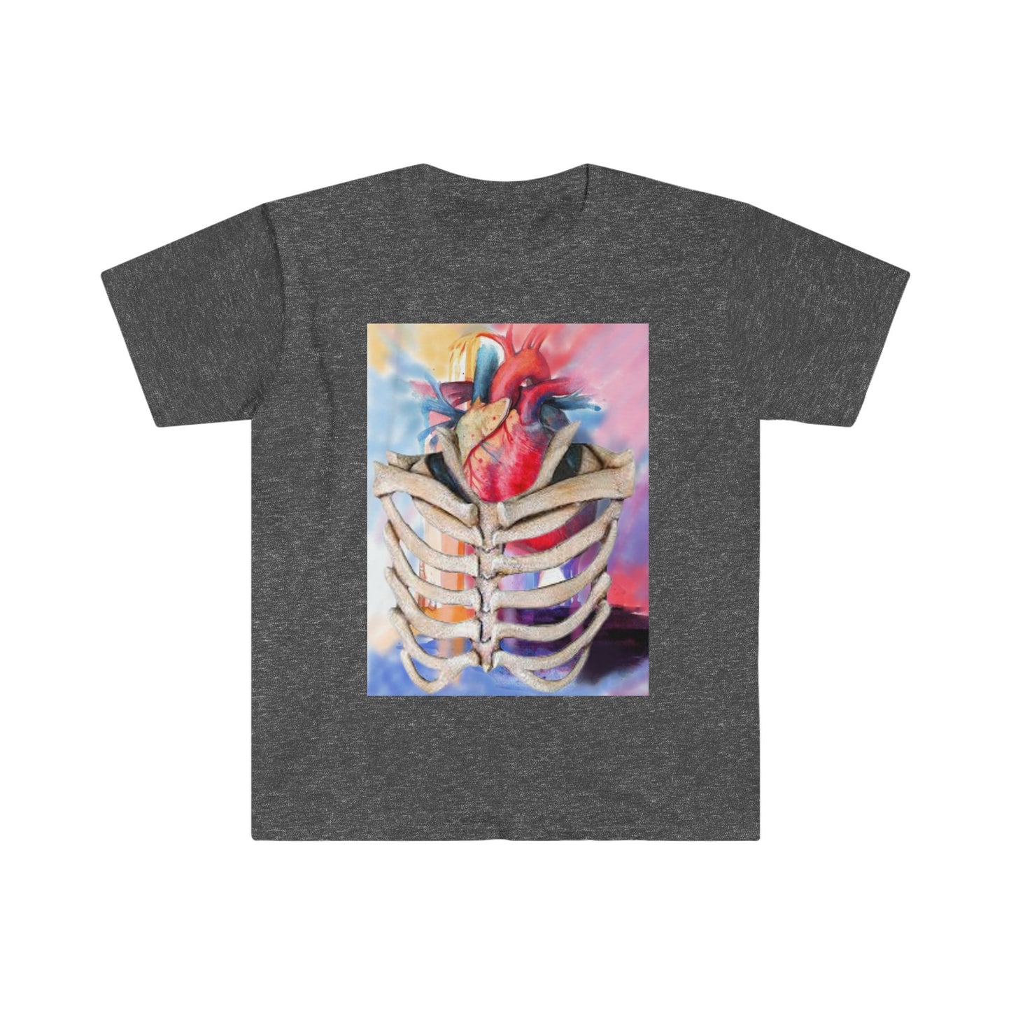 Unisex Softstyle T-Shirt, watercolor heart, rib cage, heart ribcage, watercolor
