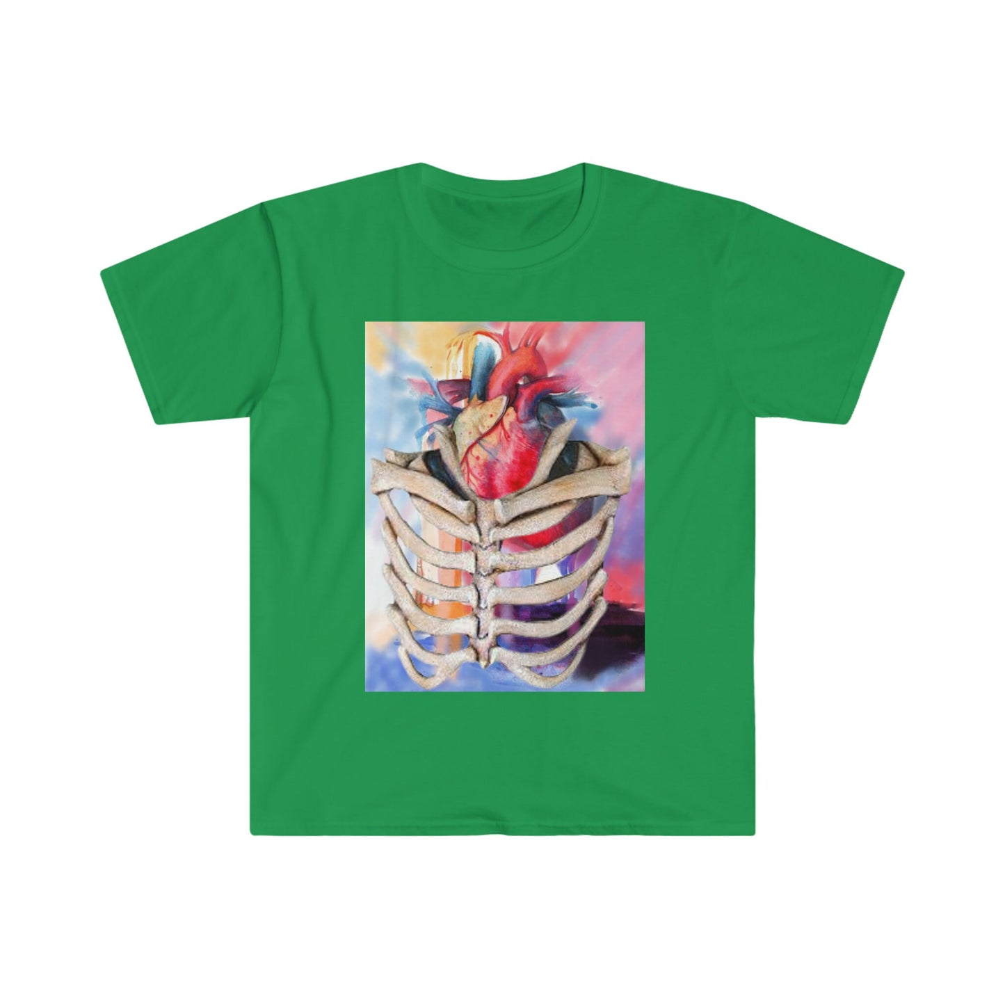 Unisex Softstyle T-Shirt, watercolor heart, rib cage, heart ribcage, watercolor