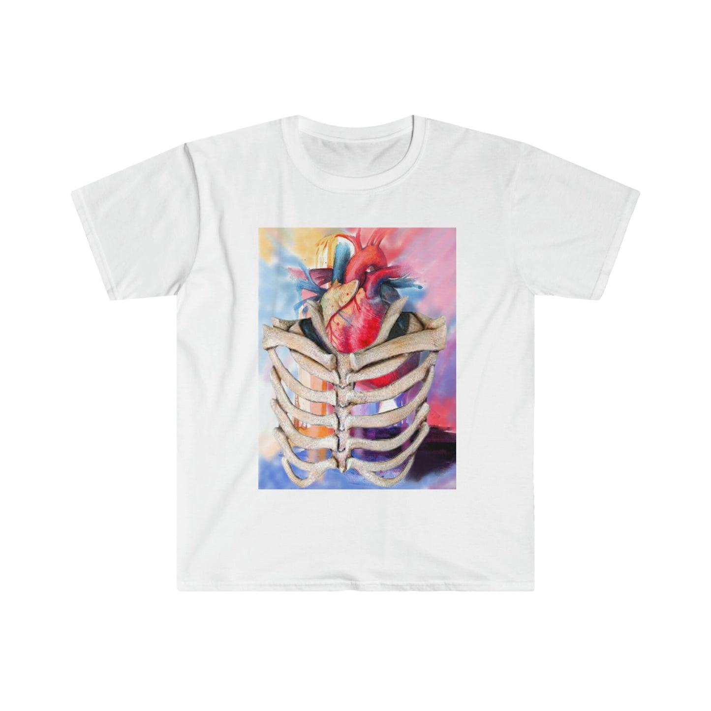 Unisex Softstyle T-Shirt, watercolor heart, rib cage, heart ribcage, watercolor
