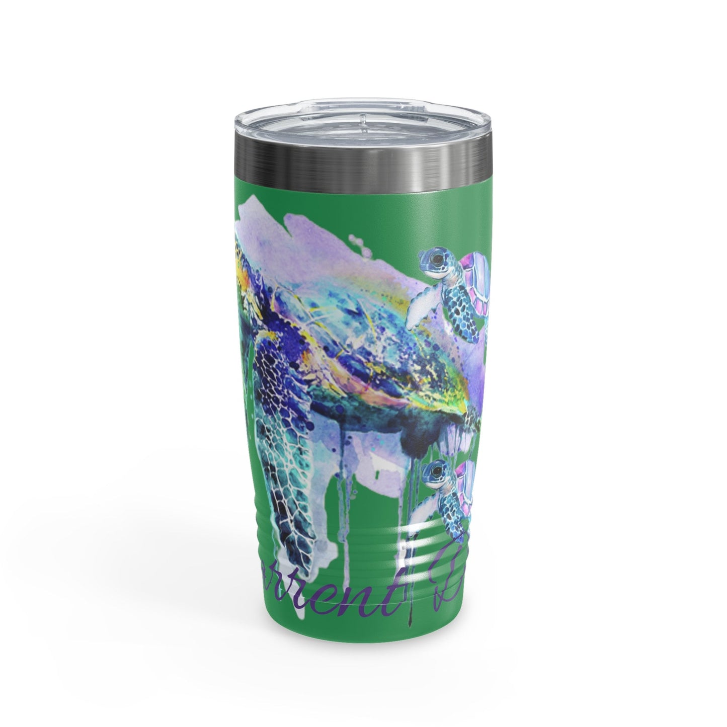 Ringneck Tumbler, 20oz, Watercolors, sea turtle, baby sea turtle, ocean turtle, water, paint
