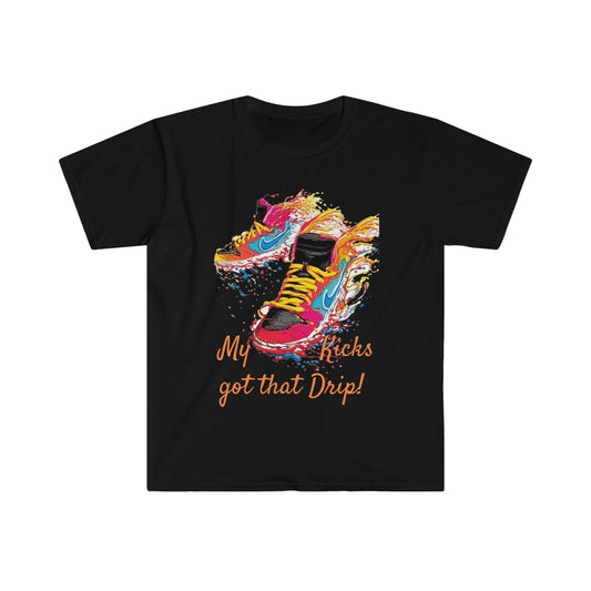 Unisex Softstyle T-Shirt, Dripping kicks, fresh kicks, sneakers, colorful sneakers, bright colors nikes