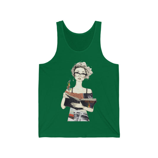 Unisex Jersey Tank, Reading, girl reading a book, books, Reading