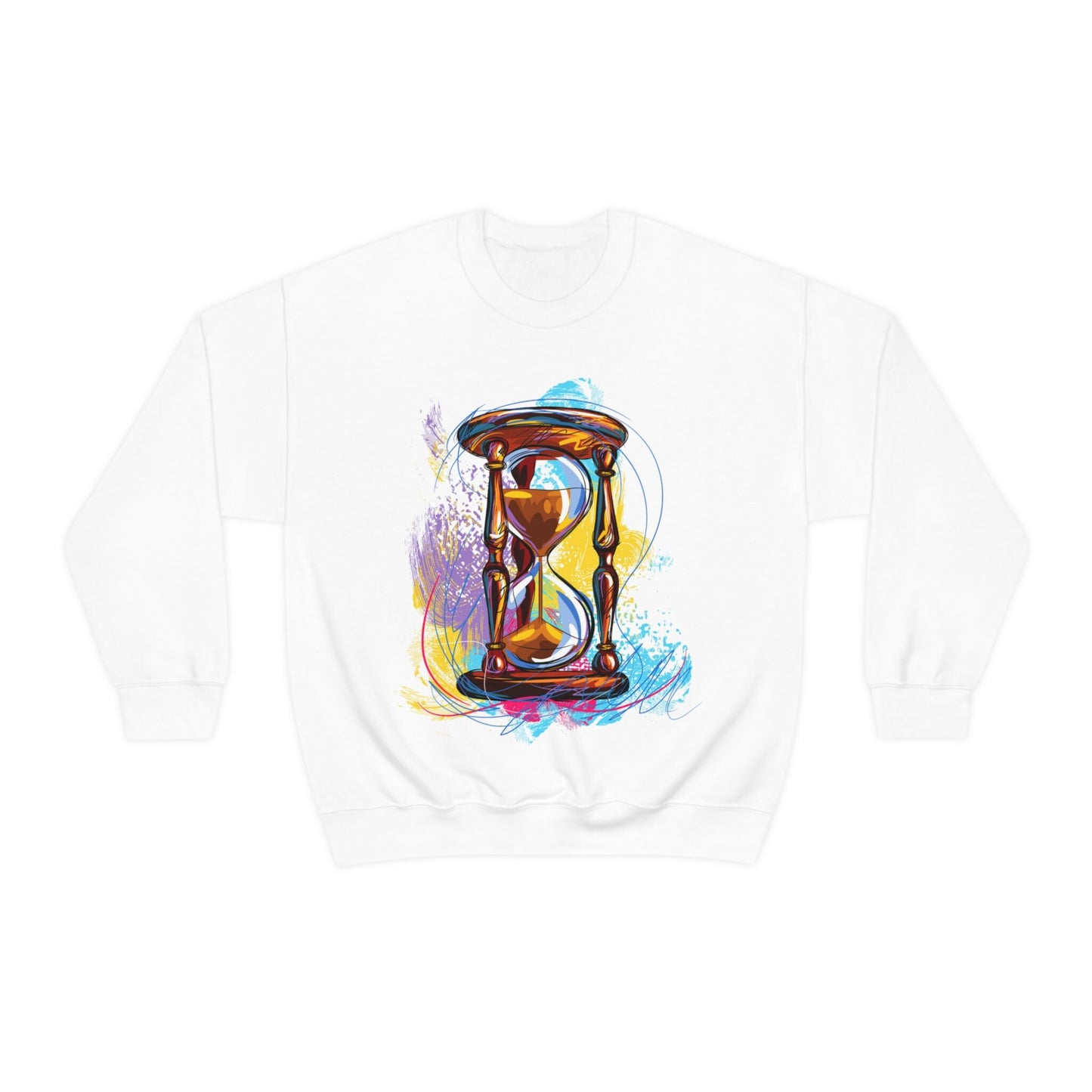 Crewneck Sweatshirt, watercolor hourglass, colorful hourglass, time keeping, hourglass