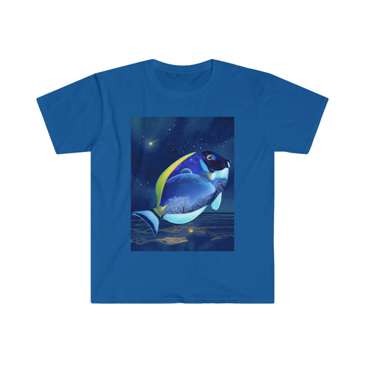T-Shirt, night scene, fish, coral reef fish, night sky, moonlight