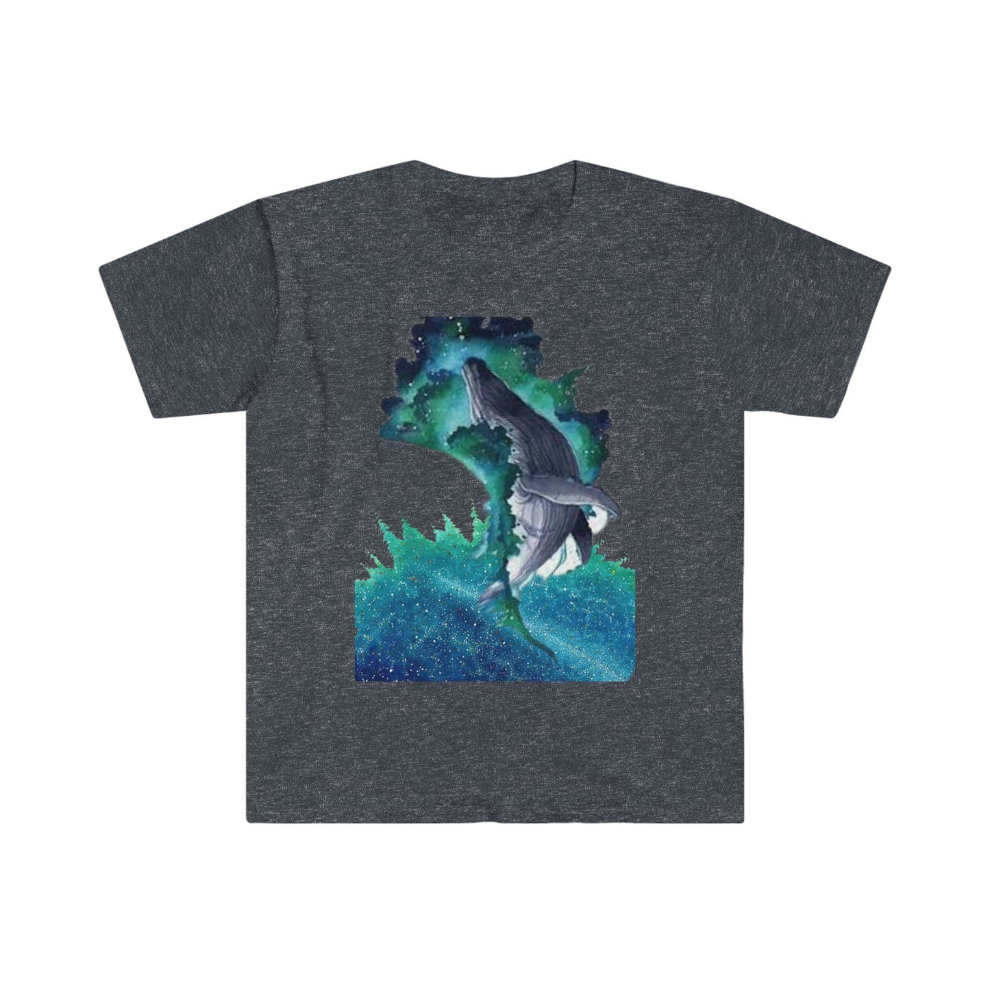 Unisex Softstyle T-Shirt, Starry night whale, whale, night sky, watercolor whale
