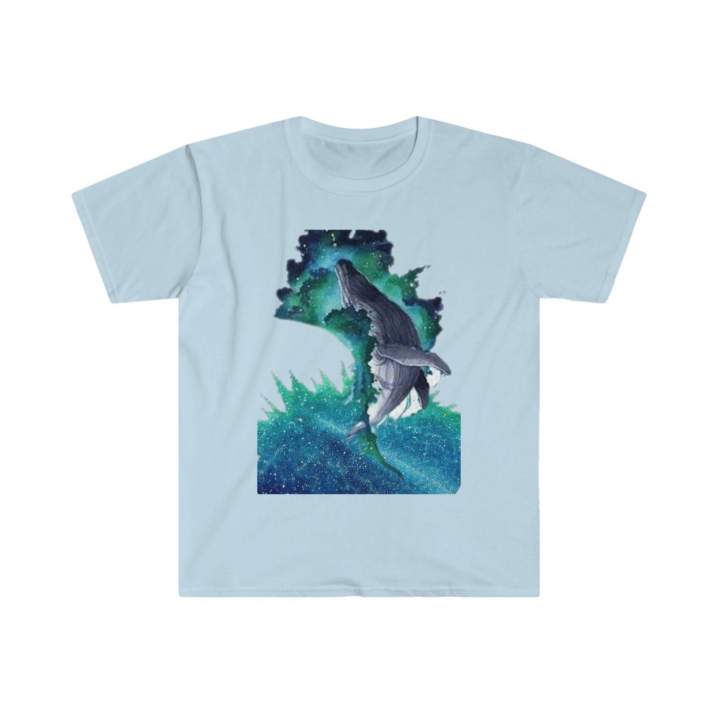 Unisex Softstyle T-Shirt, Starry night whale, whale, night sky, watercolor whale