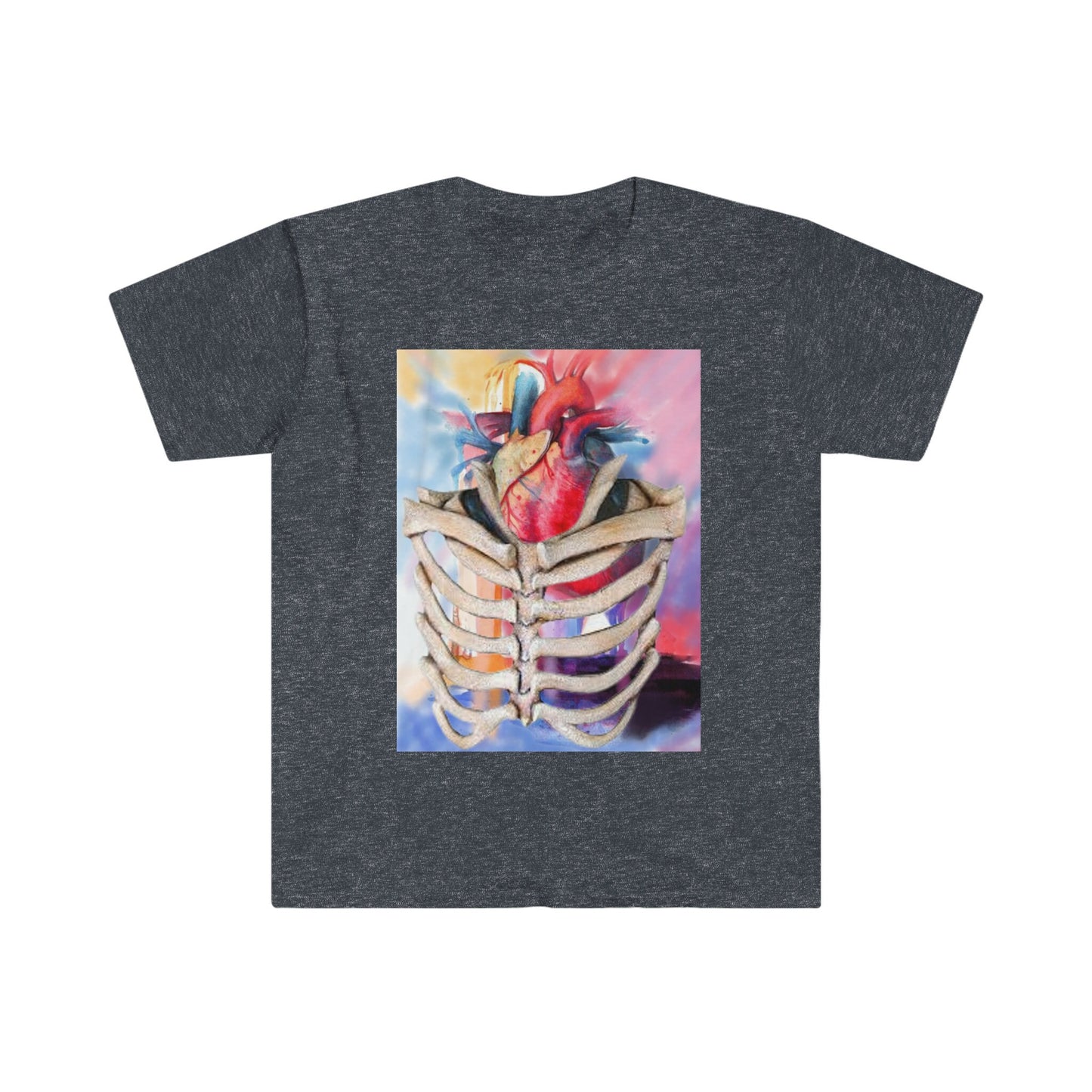 Unisex Softstyle T-Shirt, watercolor heart, rib cage, heart ribcage, watercolor